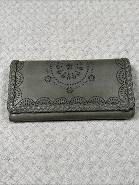 Vintage Leather Embellished Leather Wallet Green Mandala Braided